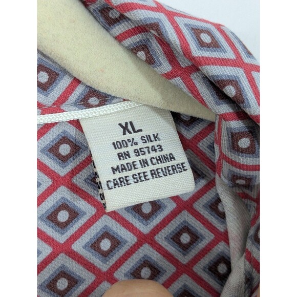 Vintage Silk Circa 1969 Mens Button Up Shirt Short Sleeve Red Geometric Sz XL - Picture 3 of 11